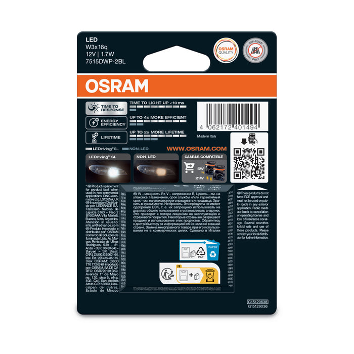 LED AUTO BULBS W21/5W 6000K OSRAM 7515DWP