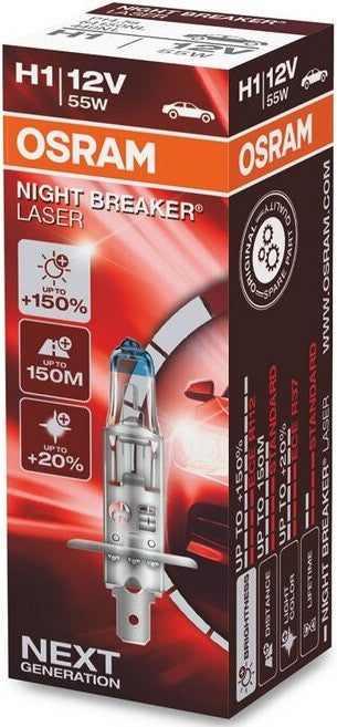 OSRAM NIGHT BREAKER LASER +150% H1 3400K 55W 12V CARTON BOX 1 PCS
