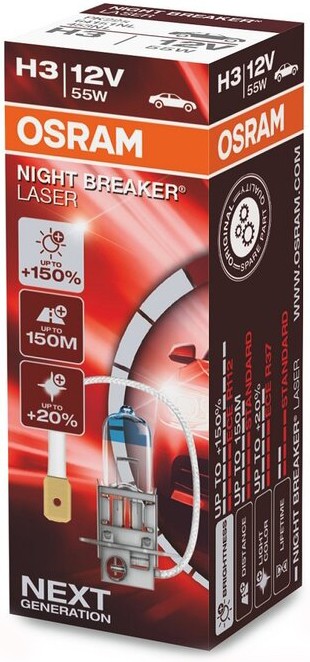 OSRAM NIGHT BREAKER LASER +150% H3 55W 12V CARTON BOX 1 PCS