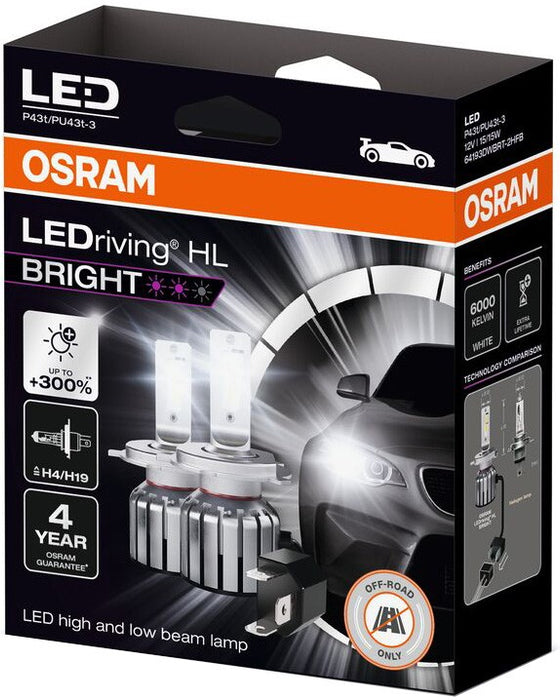 LED bulb (Set of 2pcs) H19/H4 12V 15W P43T/PU43t-3 no road homologation LEDriving HL BRIGHT, cold white