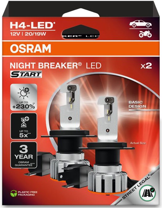 OSRAM H4-LED NIGHT BREAKER SMART 6000K 20/19W 12V +230% HANGING FOLDING BOX X2 PCS