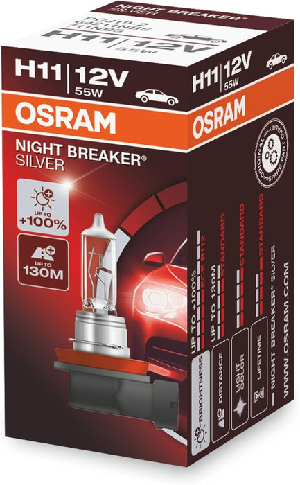 OSRAM NIGHT BREAKER SILVER H11 3200K 55W 12V CARTON BOX 1 PCS
