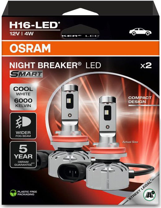 OSRAM H16-LED NIGHT BREAKER SMART 6000K 4W 12V HANGING FOLDING BOX X2 PCS