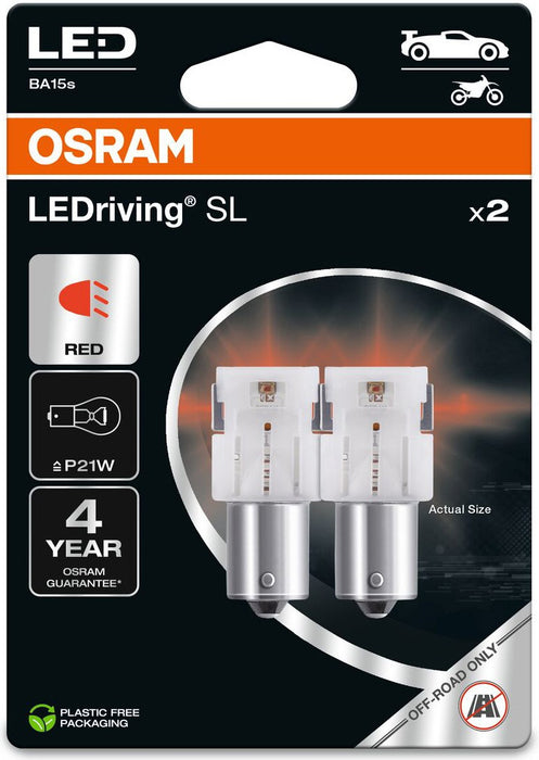 OSRAM RED P21W LED 1,4W 12V CARTON BLISTER X2 PCS
