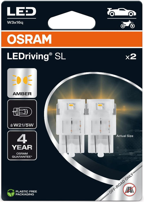 LED car bulbs Osram - LEDriving, SL, Amber, W21/5W, 1.9W, 2 pieces, yellow