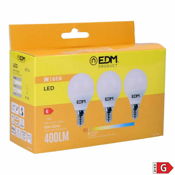 Pack of 3 LED bulbs EDM 98200 G 35 W 5 W 50 W E14 400 lm Ø 4,5 x 8 cm (3200 K) - Декорация и Осветление<<<Дом