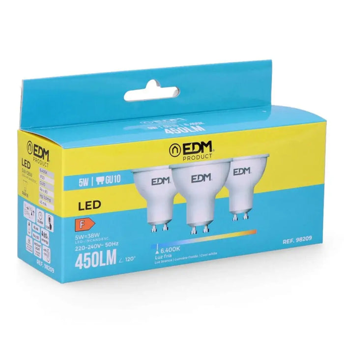 Pack of 3 LED bulbs EDM 98209 F 5 W 45 W 38 W GU10 450 lm Ø 5 x 5,5 cm (6400 K) - Декорация и Осветление<<<Дом