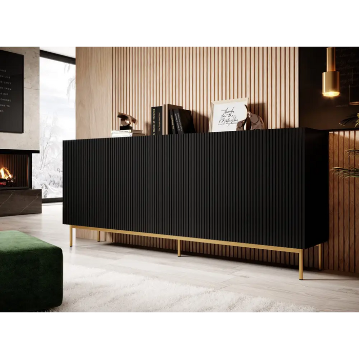 PAFOS chest of drawers on golden steel frame 200x40x102 matte black - Chests of drawers made of furniture