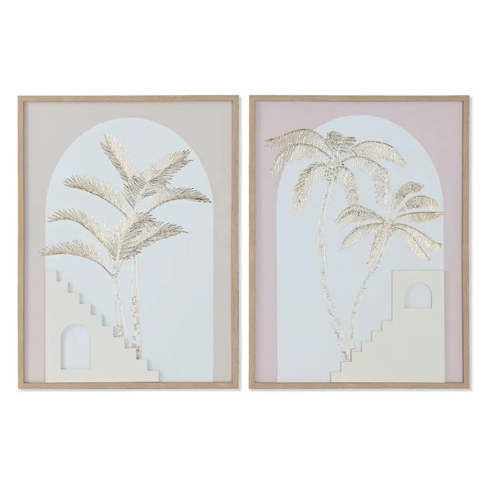 Painting Home ESPRIT White Beige Palms Scandinavian 45 x 2,2 x 60 cm (2 Units) - Декорация и Осветление<<<Дом