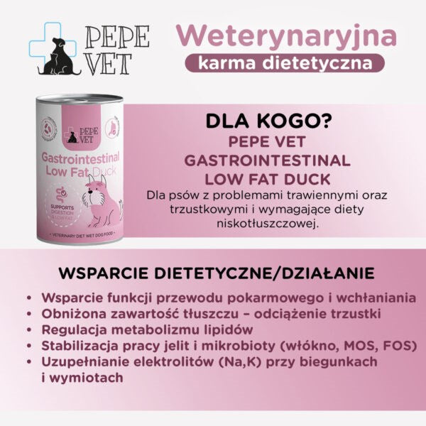PAKA ZWIERZAKA Pepe Vet Gastrointestinal Low fat Mono Duck - wet dog food - 400g