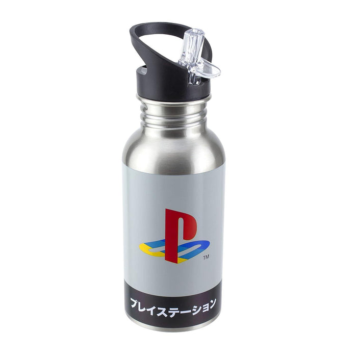 Paladone Water Bottle : PlayStation - Heritage Metal Water Bottle with Straw - 480ml