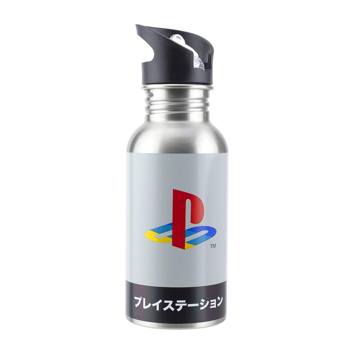 Paladone Water Bottle : PlayStation - Heritage Metal Water Bottle with Straw - 480ml
