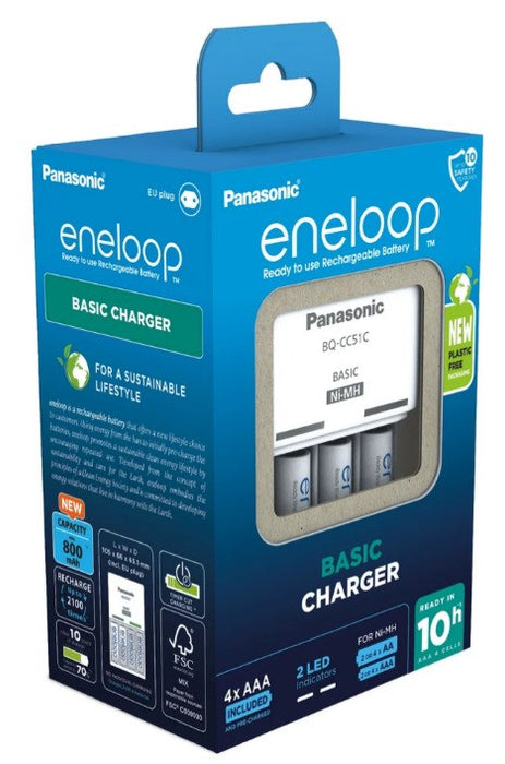 Battery charger PANASONIC Eneloop Basic BQ-CC51 + 4x AAA 800 mAh (K-KJ51MCD04E)