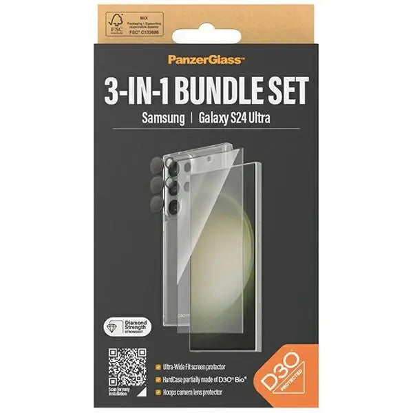 PanzerGlass Bundle 3in1 Transparent Case + Film + Camera Protector for Samsung Galaxy S24 Ultra - Sets<<<HurtelXML