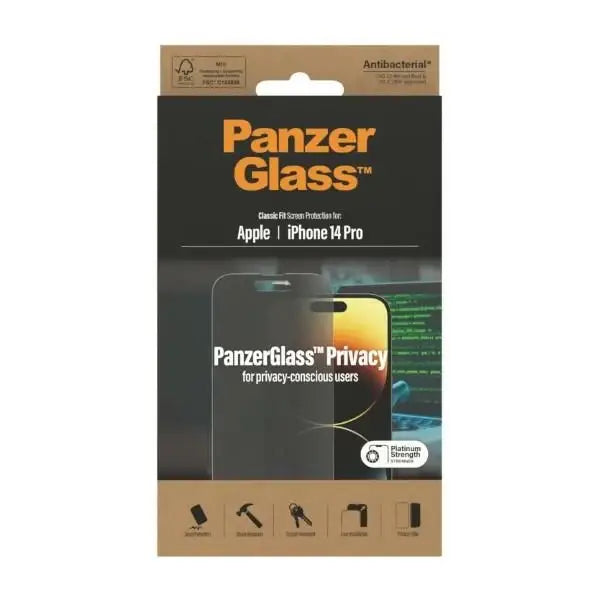 PanzerGlass Classic Fit antibacterial privacy glass for iPhone 14 Pro - Cell phone tempered