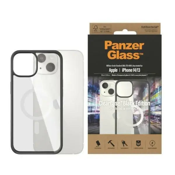PanzerGlass ClearCase case with MagSafe antibacterial for iPhone 14 / 15 / 13 - transparent and black - Cell phone