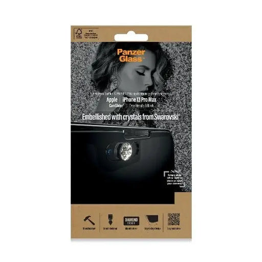 PanzerGlass E2E Microfracture Antibacterial Glass with Camera Cover with Swarovsky Crystal for iPhone 13 Pro Max