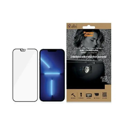 PanzerGlass E2E Microfracture Antibacterial Glass with Camera Cover with Swarovsky Crystal for iPhone 13 Pro Max