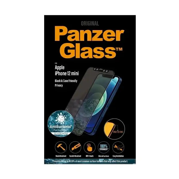 PanzerGlass E2E Super+ Microfracture antibacterial tempered glass for iPhone 12 mini - with black frame - Cell phone