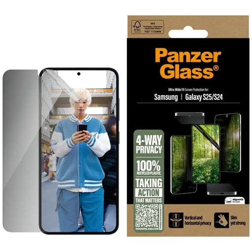 PanzerGlass Eco Matrix Ultra-Wide Fit Privacy Glass for Samsung Galaxy S25 - Cell phone tempered glass<<<HurtelXML