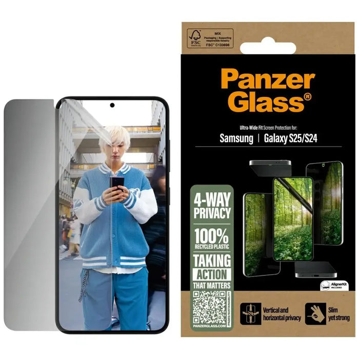 PanzerGlass Eco Matrix Ultra-Wide Fit Privacy Glass for Samsung Galaxy S25 - Cell phone tempered glass<<<HurtelXML
