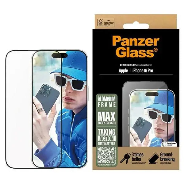 PanzerGlass Screen Protector Aluminum Frame iPhone 16 Pro 6.3’’ Ultra-Wide Fit 2850 - Cell phone tempered