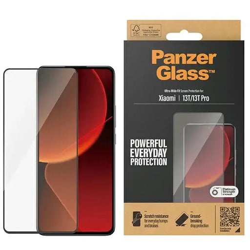 PanzerGlass Ultra-Wide Fit Antibacterial Tempered Glass for Xiaomi 13T / 13T Pro - With Black Frame - Cell phone