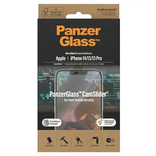PanzerGlass Ultra-Wide Fit Antibacterial Tempered Glass with Camera Cover and Positioner for iPhone 14/13/13 Pro - Cell