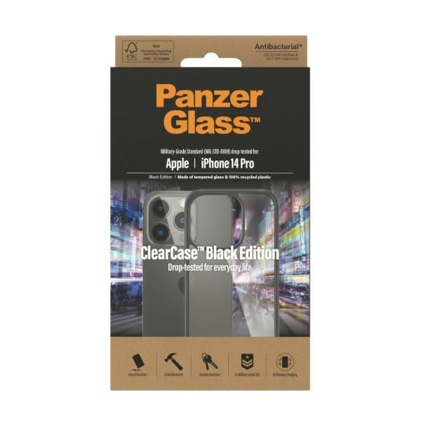PanzerGlass ClearCase antibacterial case for iPhone 14 Pro - transparent and black