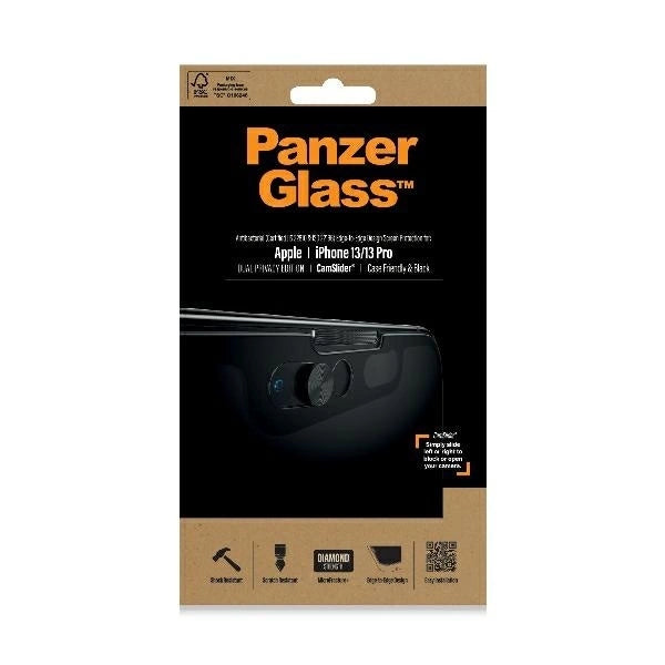 PanzerGlass E2E Microfracture Antibacterial Privacy Glass with Camera Protector for iPhone 13/13 Pro - With Black Frame