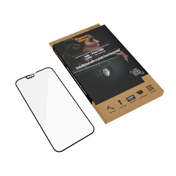 PanzerGlass E2E Microfracture antibacterial glass with camera cover with Swarovsky crystal for iPhone 13 mini - with black frame