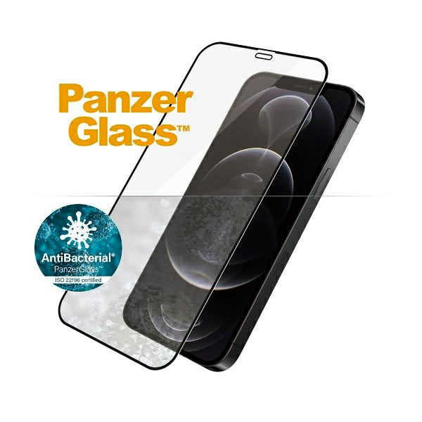 PanzerGlass E2E Super+ Microfracture antibacterial tempered glass for iPhone 12 / 12 Pro - with black frame