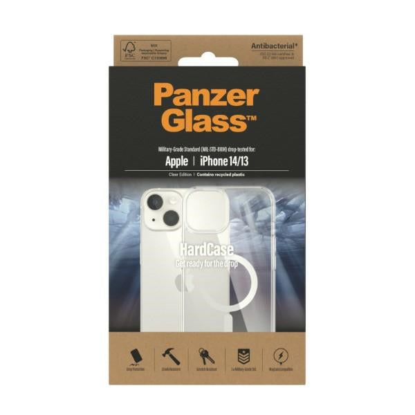 PanzerGlass HardCase with MagSafe Antibacterial Military Grade Certified Case for iPhone 14/15/13 - Transparent