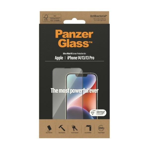 PanzerGlass Ultra-Wide Fit Antibacterial Tempered Glass for iPhone 14/13 Pro/13