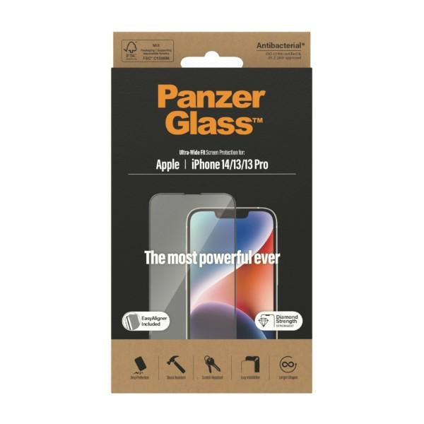 PanzerGlass Ultra-Wide Fit Antibacterial Tempered Glass with Positioner for iPhone 14/13 Pro/13
