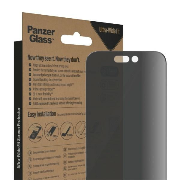 PanzerGlass Ultra-Wide Fit Tempered Glass Antibacterial Privacy with Positioner for iPhone 14 Pro