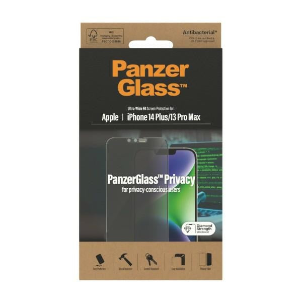 PanzerGlass Ultra-Wide Fit Tempered Glass Antibacterial Privacy for iPhone 14 Plus/13 Pro Max