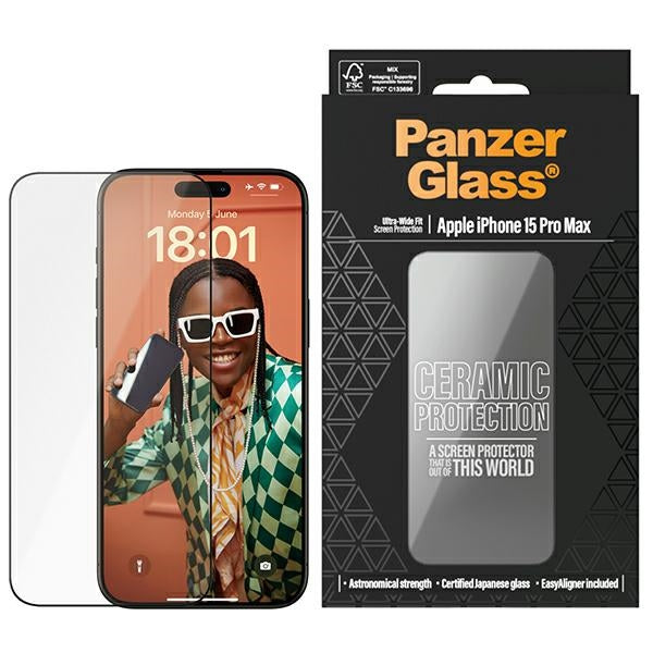 PanzerGlass Ceramic Protection ceramic glass for iPhone 15 Pro Max with positioner