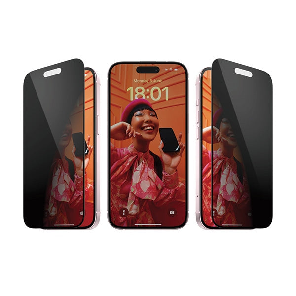 PanzerGlass Privacy Bundle 3in1 transparent case + privacy glass + camera cover for iPhone 15