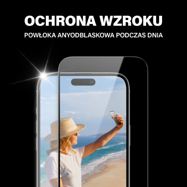 PanzerGlass Ultra-Wide Fit Tempered Glass with Glare and Blue Light Filter with Positioner for iPhone 15