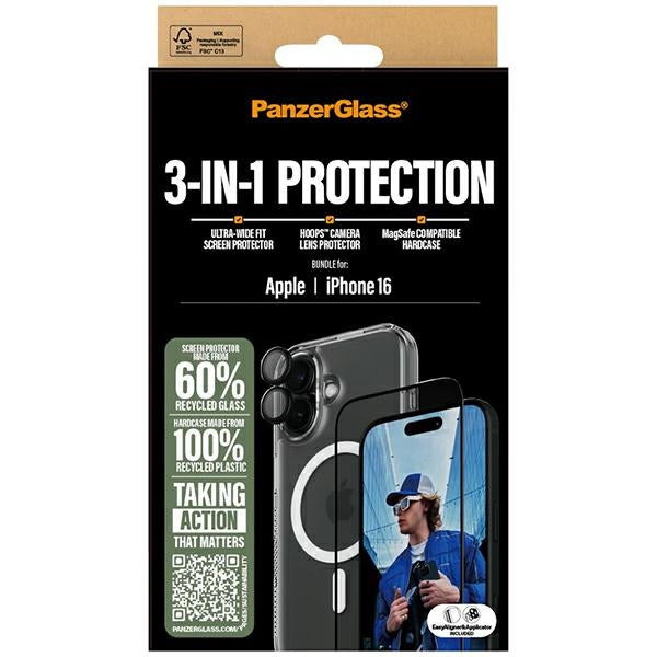 PanzerGlass Bundle 3in1 iPhone 16 6.1" D3O Hardcase + Screen Protector UWF+ Lens B1291+2861+1283