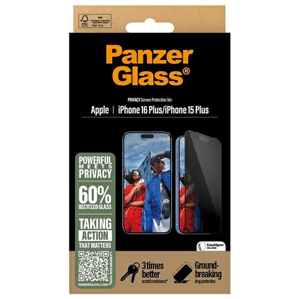 PanzerGlass Privacy Screen Protector iPhone 16 Plus 6.7" Ultra-Wide Fit P2863