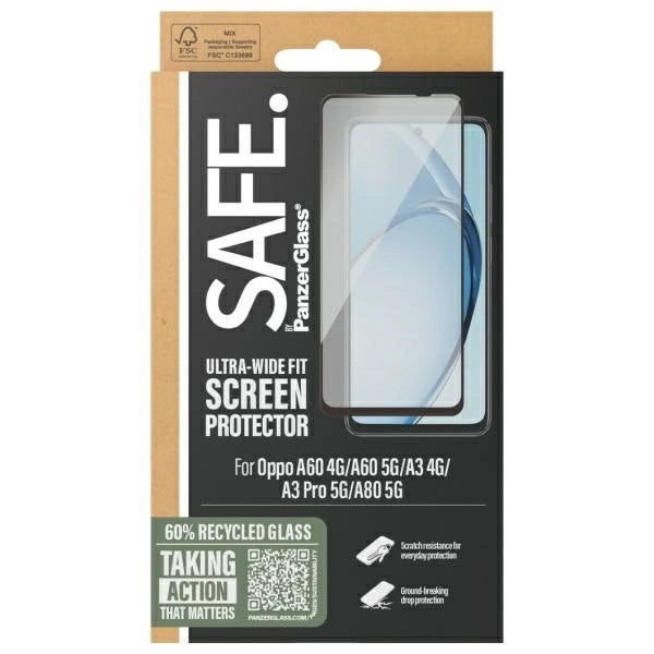 SAFE by PanzerGlass Screen Protection Ultra-Wide Fit Tempered Glass for Oppo A60 4G / A60 5G / A3 4G / A3 Pro 5G / A80 5G