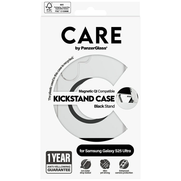CARE by PanzerGlass Feature Black Kickstand &amp; QI Case for Samsung Galaxy S25 Ultra - Transparent
