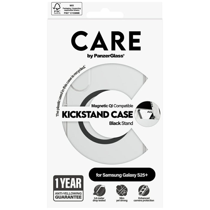 CARE by PanzerGlass Feature Black Kickstand &amp; QI Case for Samsung Galaxy S25+ - Transparent
