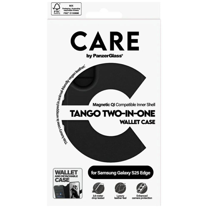 CARE by PanzerGlass Feature Tango 2in1 Wallet Qi Case for Samsung Galaxy S25 Edge - Black