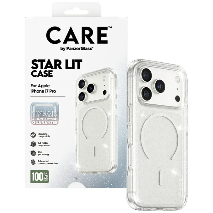 CARE by PanzerGlass Flagship Urban Explorer Case w. White MagSafe for iPhone 17 Pro - Clear Glitter
