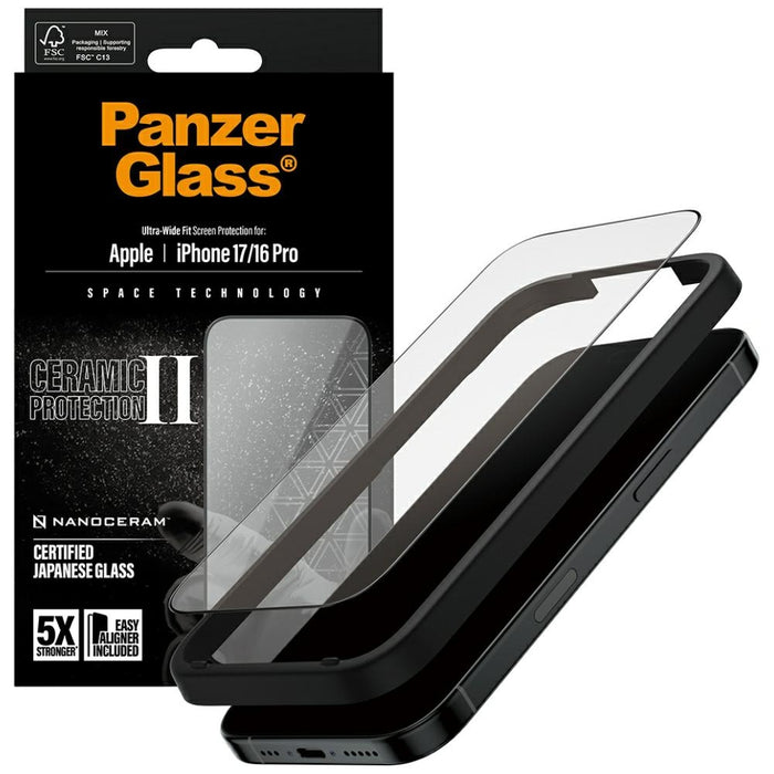 PanzerGlass Ceramic II Ultra-Wide Fit EasyAligner Tempered Glass for iPhone 16 / 16 Plus / 17