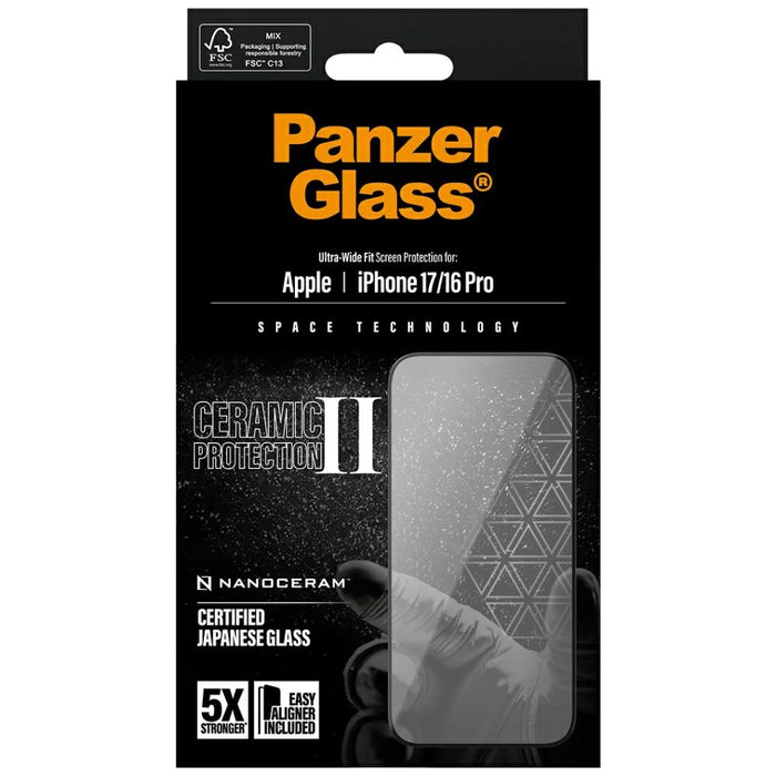 PanzerGlass Ceramic II Ultra-Wide Fit EasyAligner Tempered Glass for iPhone 16 / 16 Plus / 17