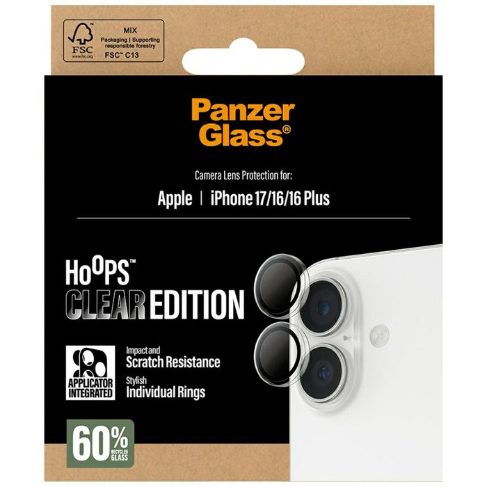 PanzerGlass Hoops Tempered Glass Lens Screen Protector for iPhone 16 / 16 Plus / 17
